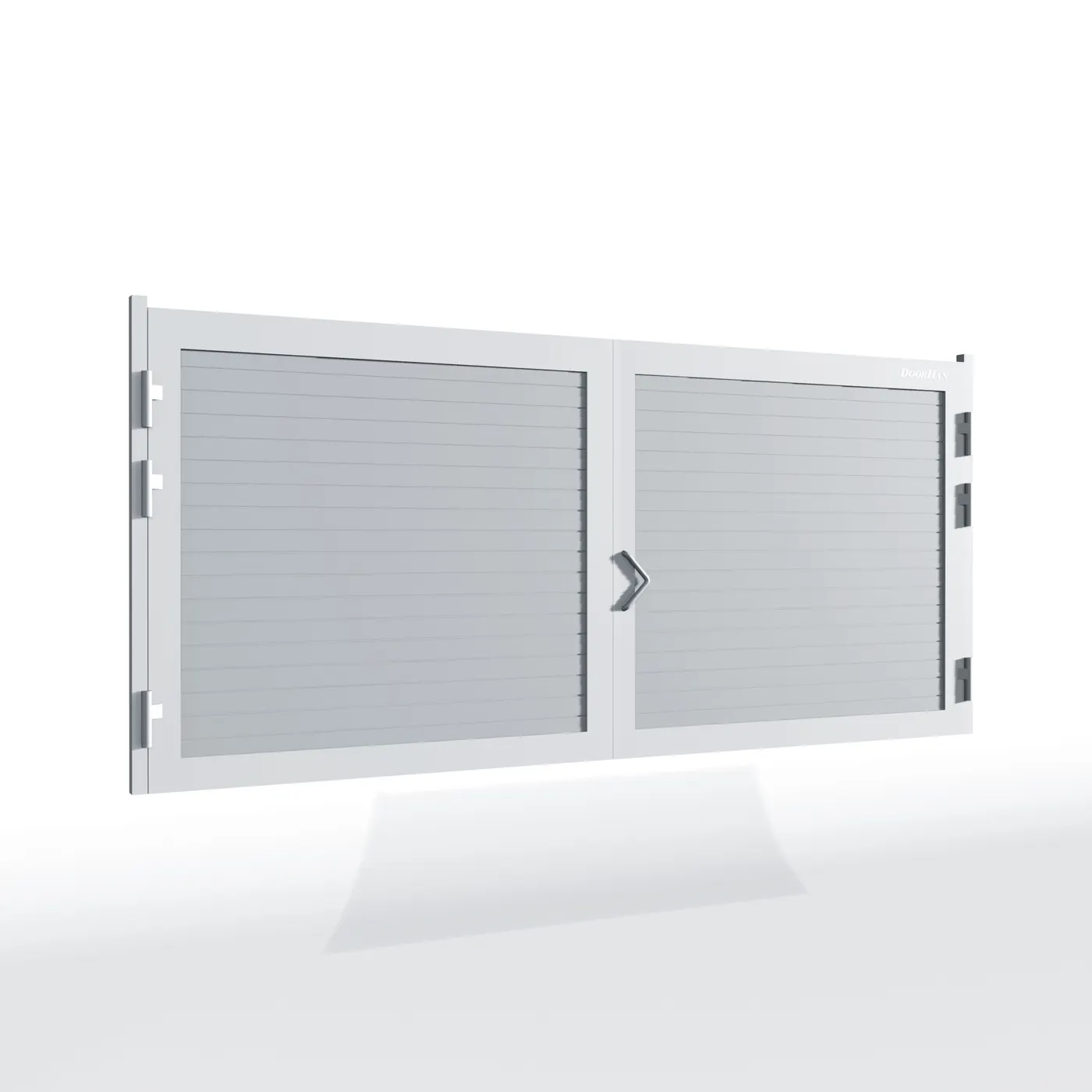Распашные ворота DoorHan 4100х1600 цвета RAL 9006 (серебристый) с дизайном «доска» с автоматикой