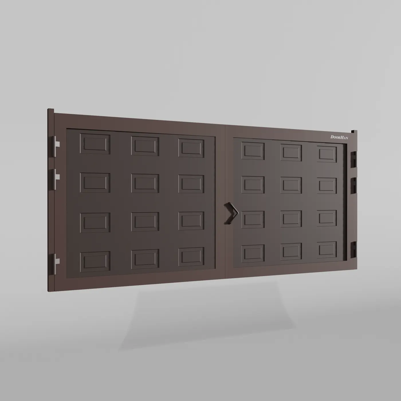 Распашные ворота DoorHan 2400х1500 цвета RAL 8017 (коричнево-красный) с дизайном «филенка» без автоматики