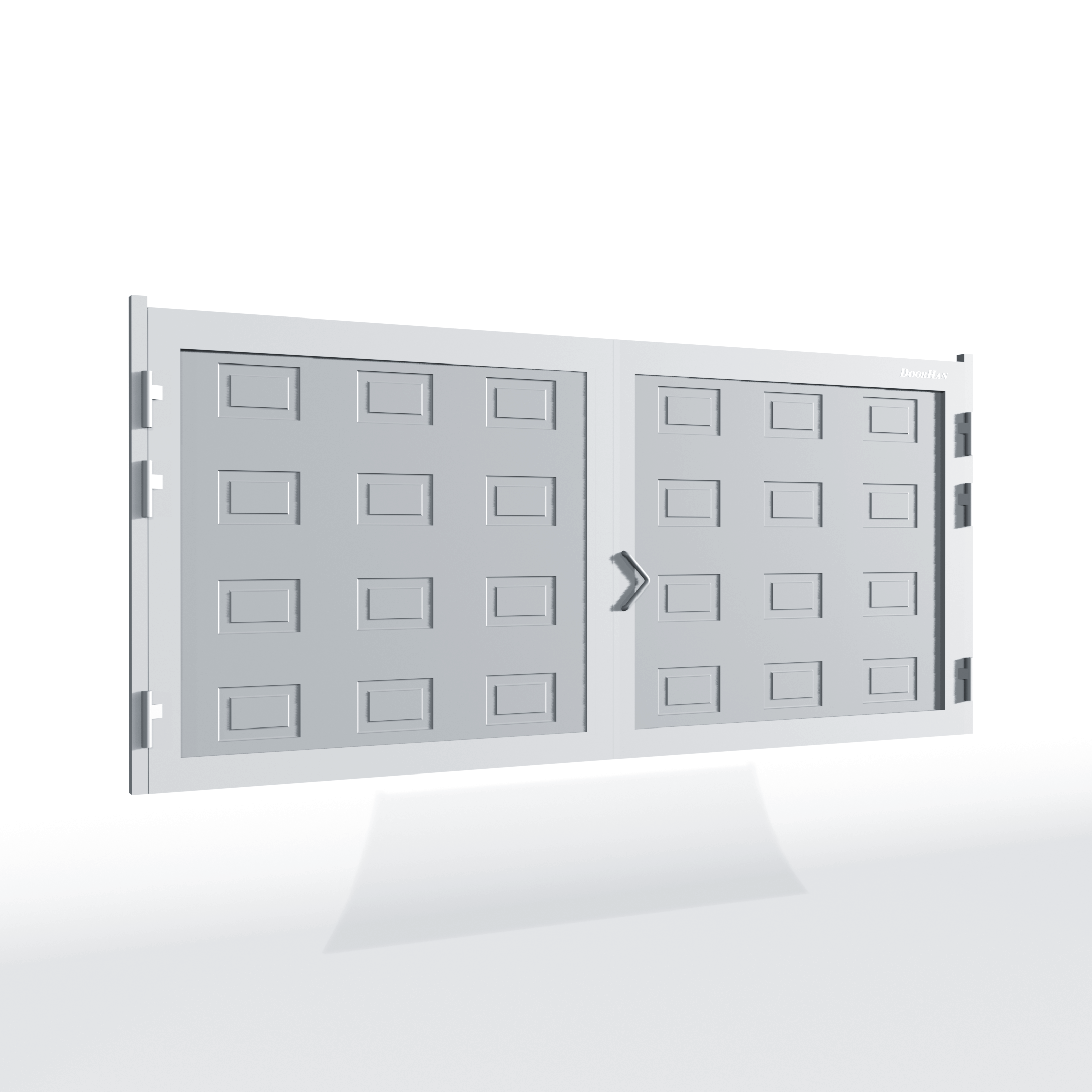 Распашные ворота DoorHan 4100х1800 цвета RAL 9006 (серебристый) с дизайном «филенка» с автоматикой