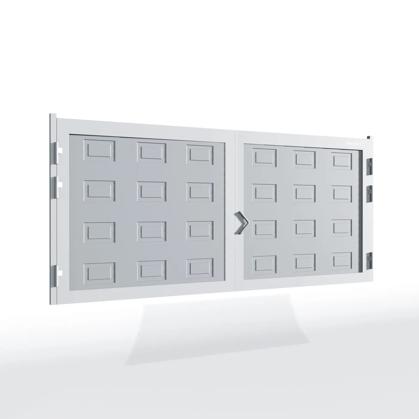 Распашные ворота DoorHan 2200х1800 цвета RAL 9006 (серебристый) с дизайном «филенка» с автоматикой